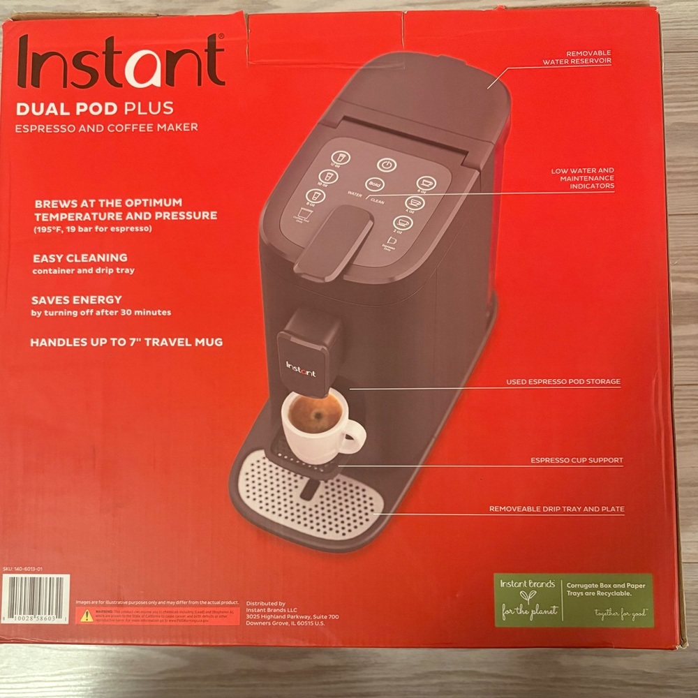 NEW OPEN BOX Instant Dual Pod Plus 3-in-1 Pod Capsule Coffee Maker - Black